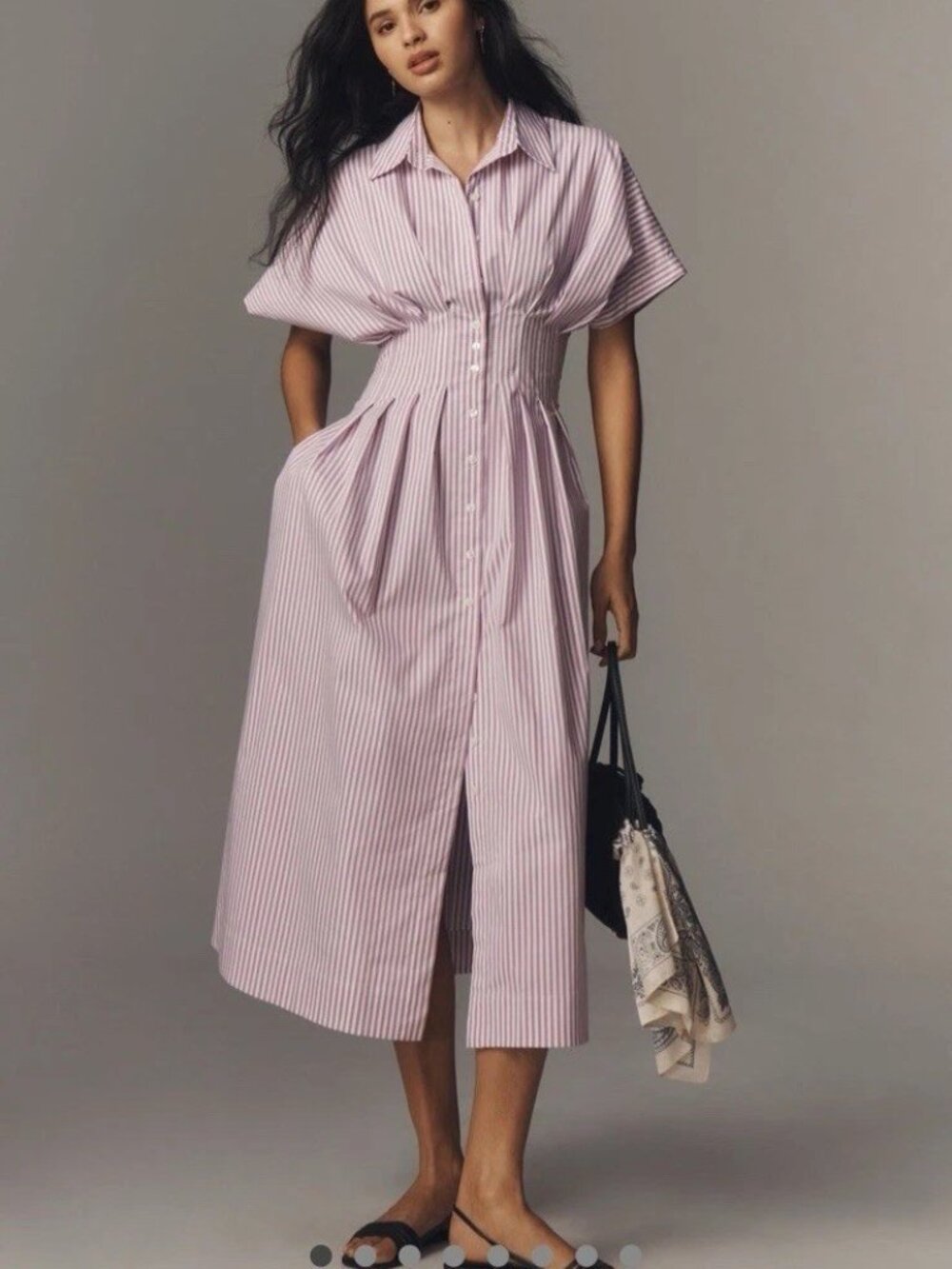 Anthropologie The Tobie Shirt Dress by Exquise Purple Stripe Maxi Size XL NWT - Picture 7 of 9